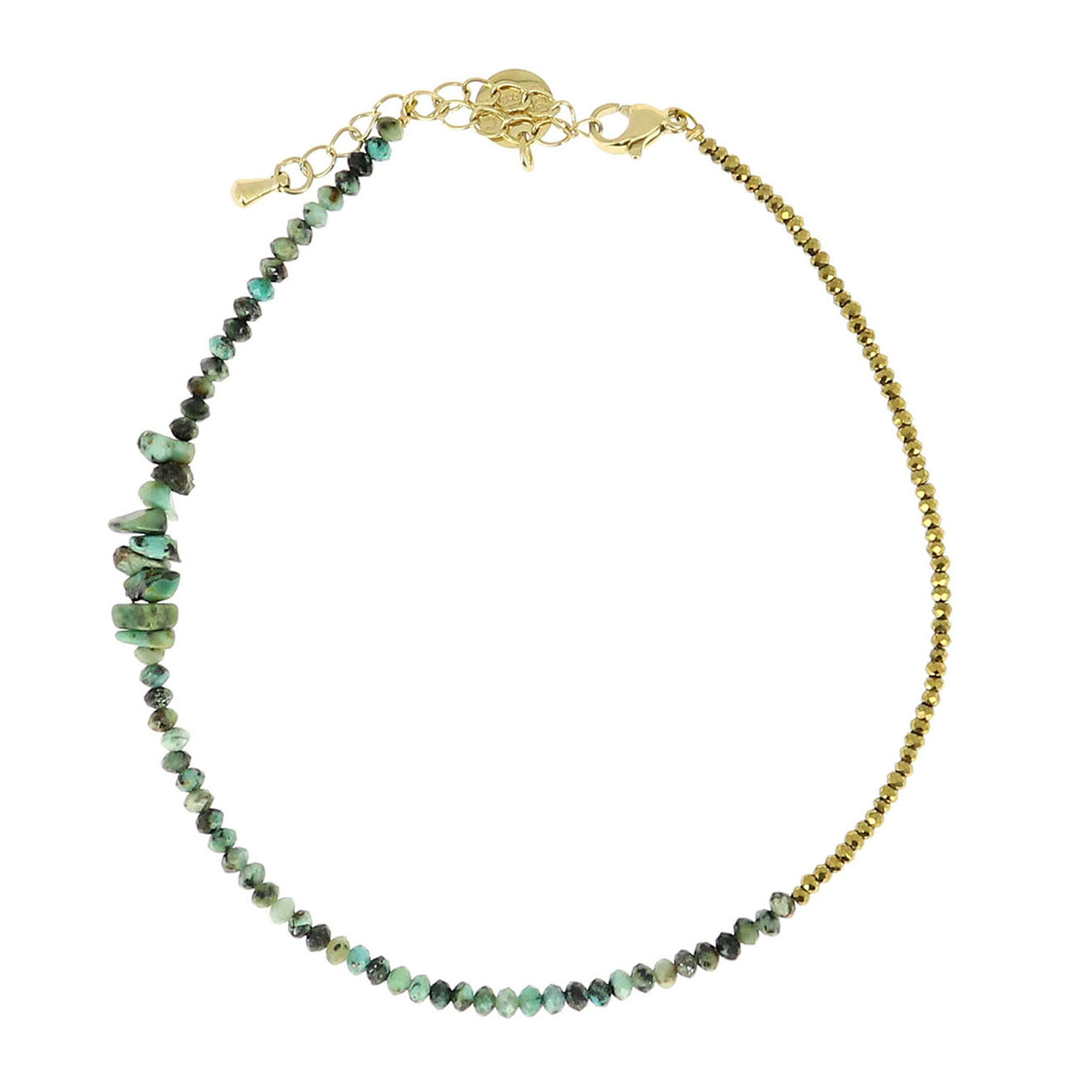 belle mais pas que - bracelet cheville ambre turquoise africaine & hématite vert/bleu