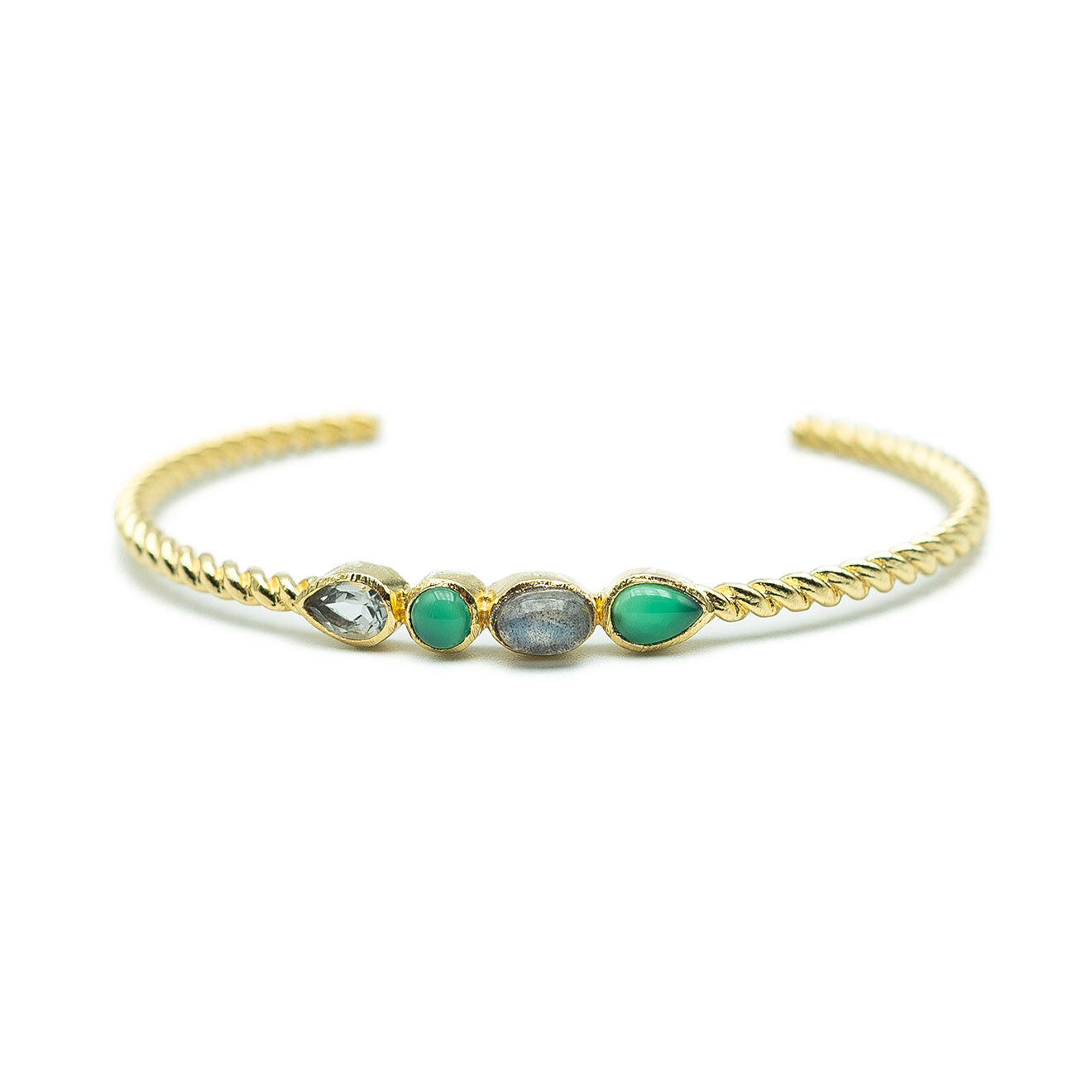 diaperis - bracelet milan en plaqué or & onyx vert