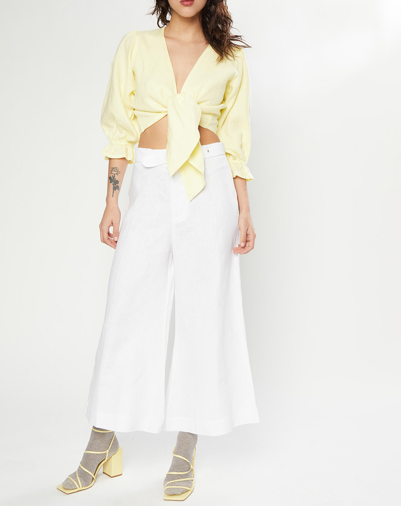 faithfull the brand - pantalon 100% lin lissandra wide blanc