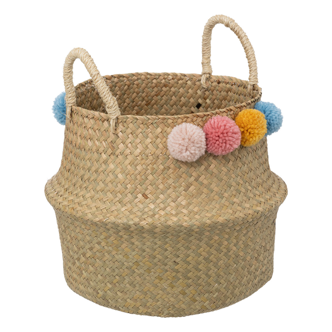 Atmosphera - Panier pliant avec pompons roseau beige - 33x33x38 cm