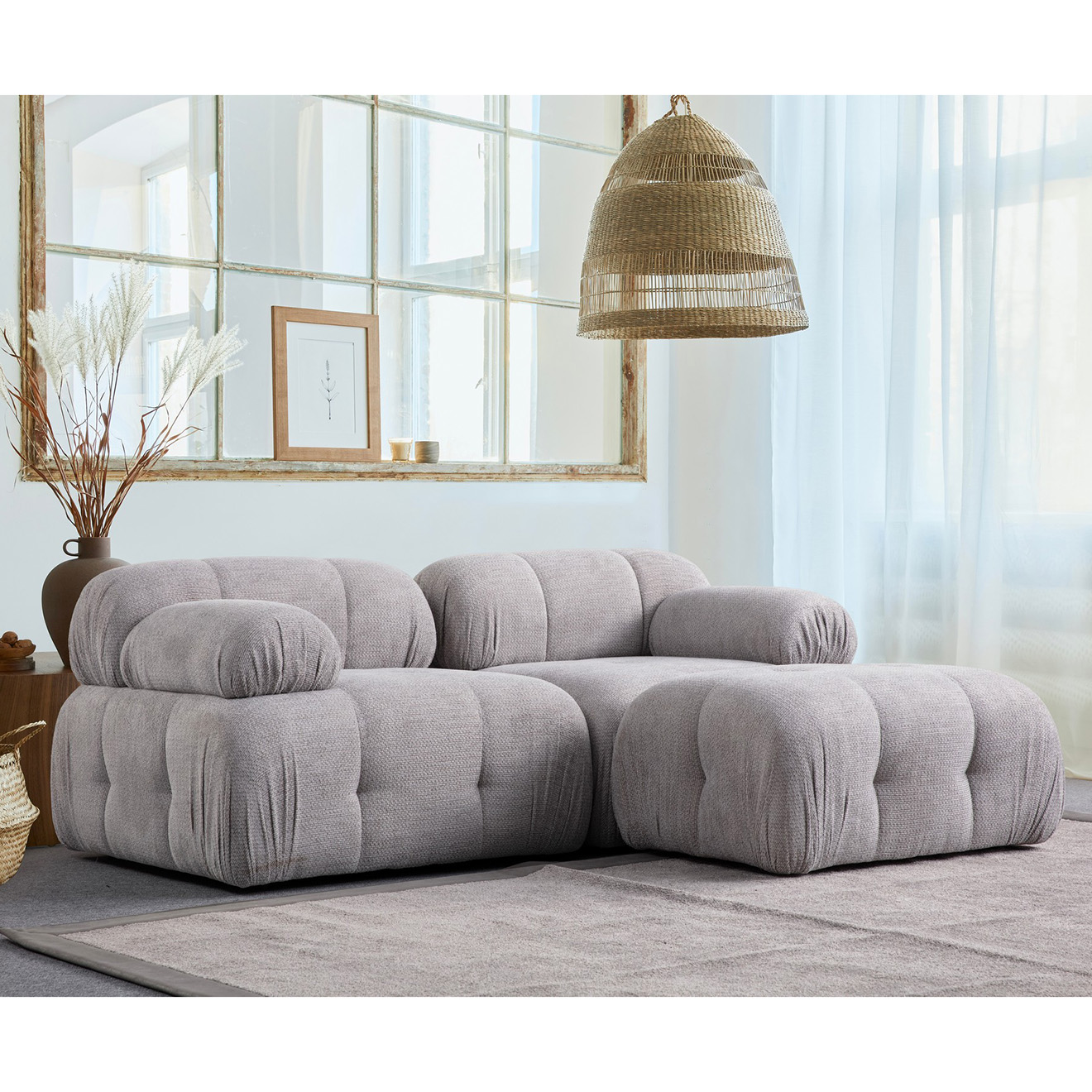 Atelier del Sofa - Canapé d'angle pouf Petite gris clair - 190/160x95x75 cm