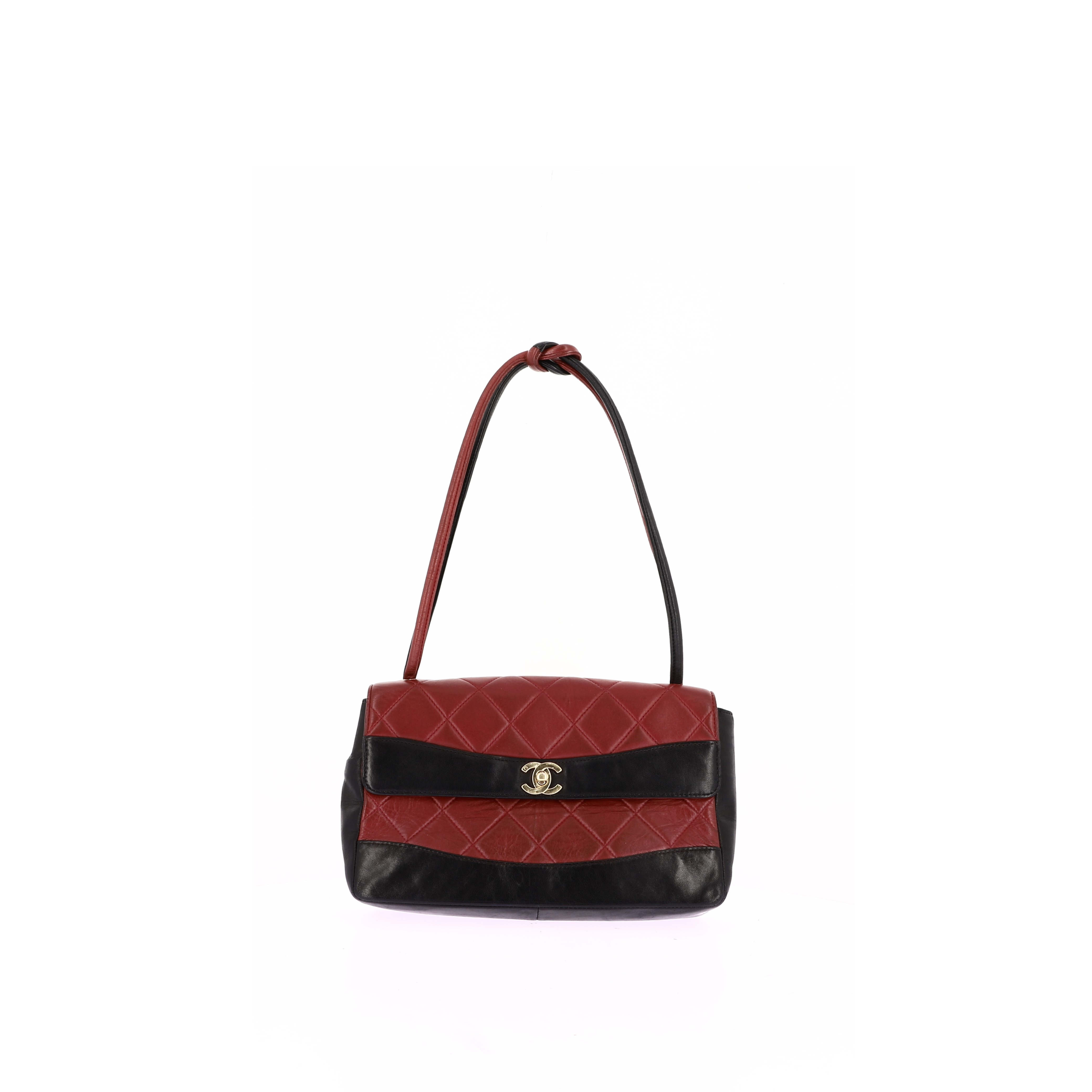 - Sac porté épaule Vintage Chanel Cuir d'agneau Rouge/Noir