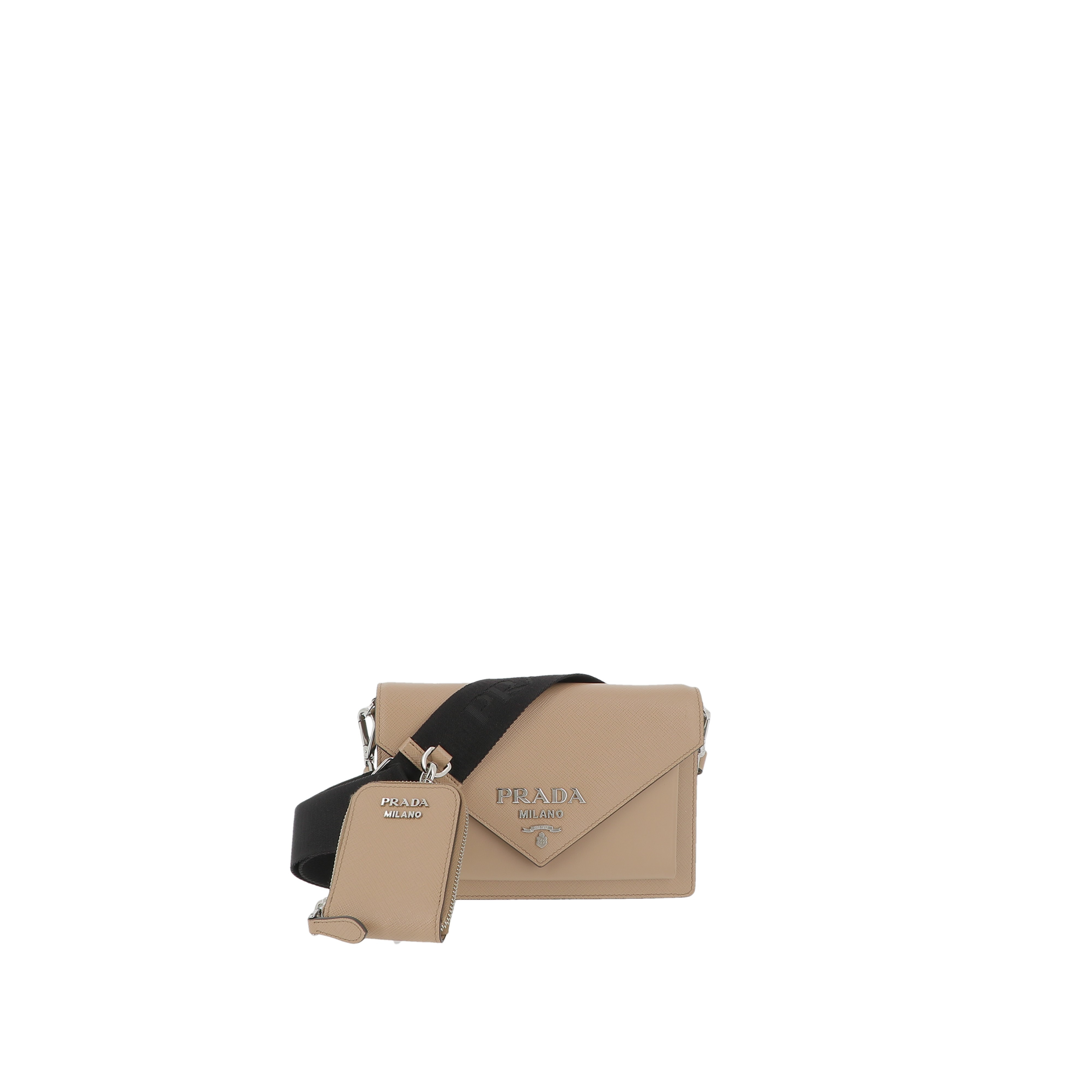 Prada - Sac Bandoulière Mini Enveloppe Prada Cuir Saffiano Beige Camée