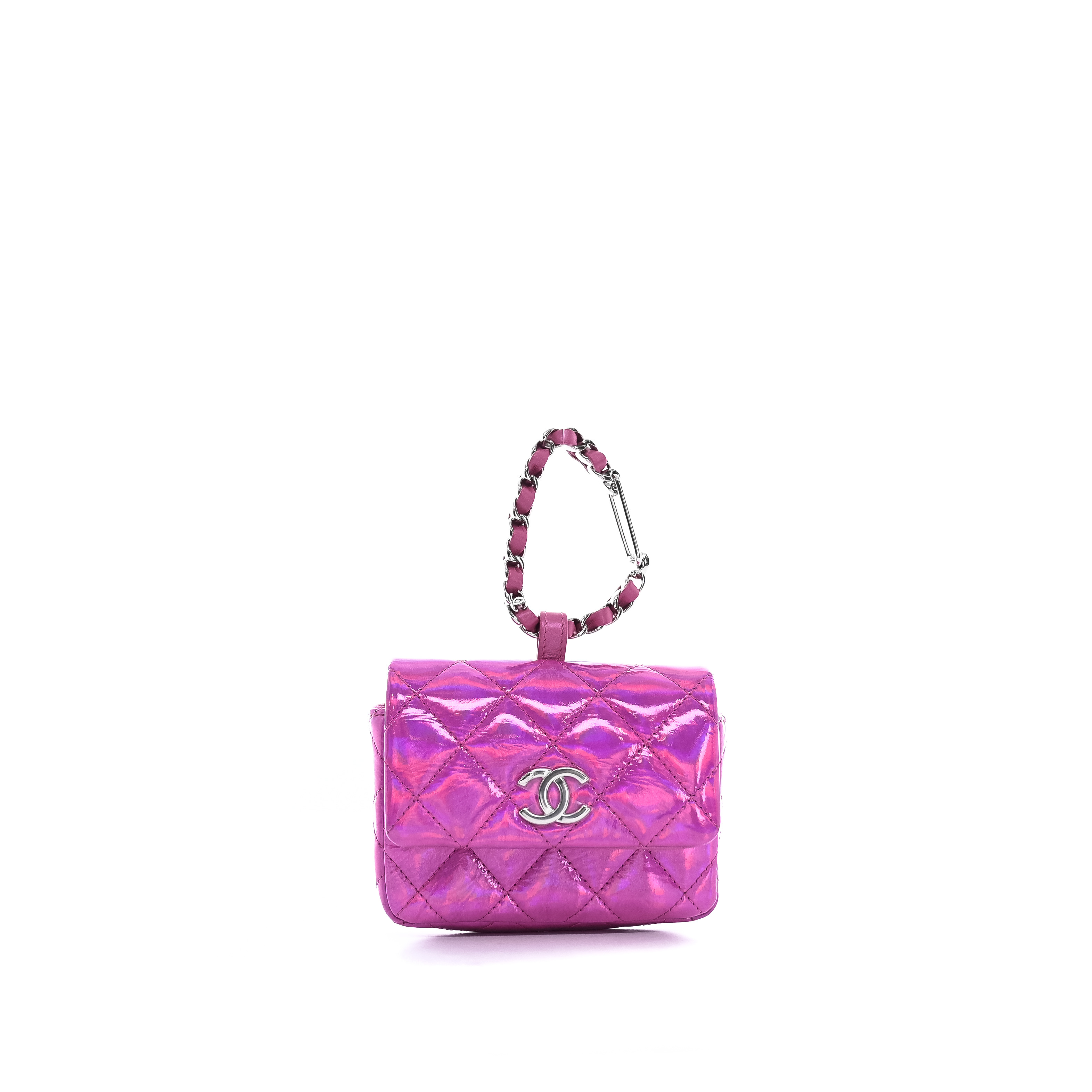 - Mini sac Mousqueton Chanel Cuir Irisé et Matelassé Fuchsia