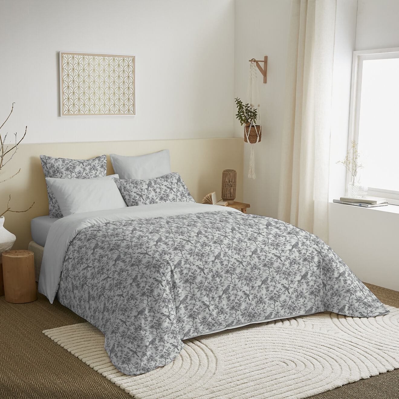 Coton Pur - Pack Housse de couette imprimée + Drap housse + 4 Taies d'oreiller nuage - pour lit 140x190 cm