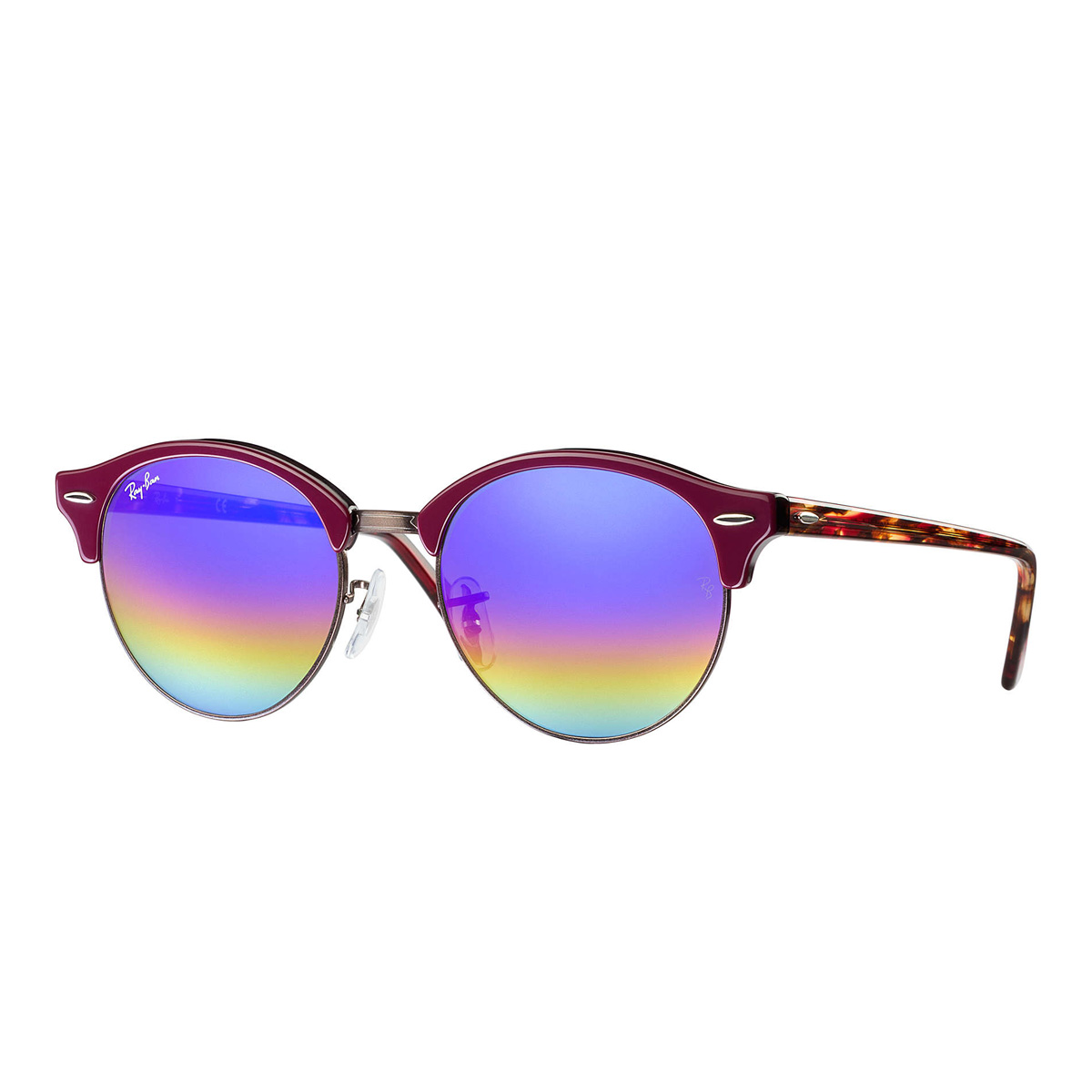 RAY BAN  - Lunettes de soleil unisexes Clubround Mineral Flash Lenses RB42461222C251 cristal de bordeaux 