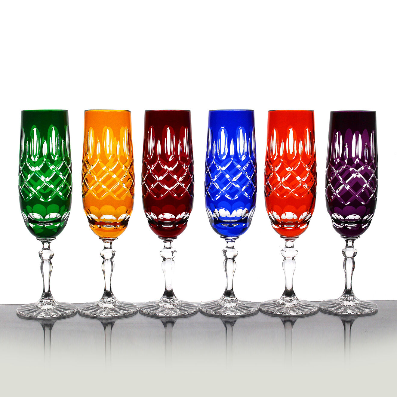 6 flûtes à champagne pied multicolore incassables