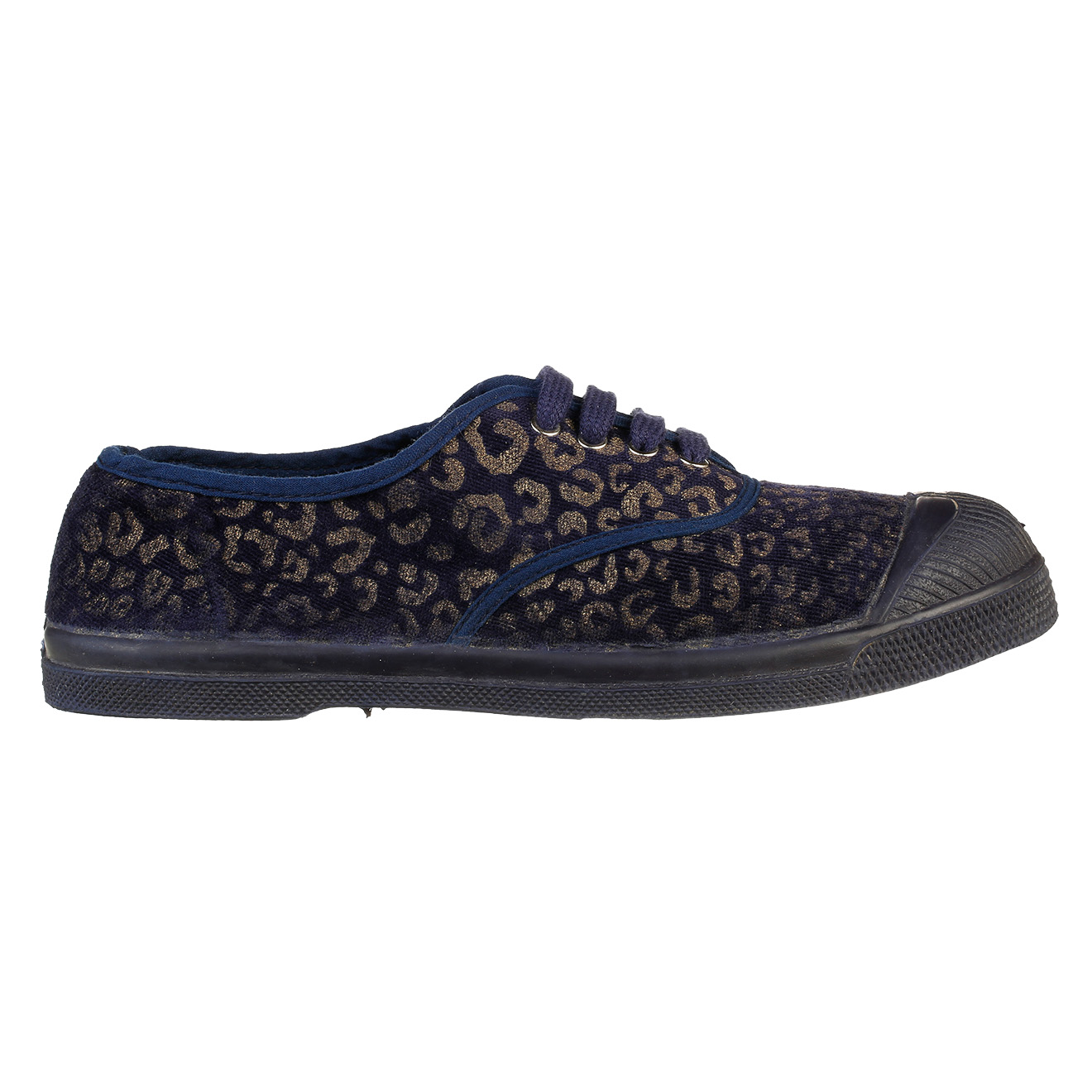 Bensimon - Tennis basses Lacet Gold velours Leopard bleues