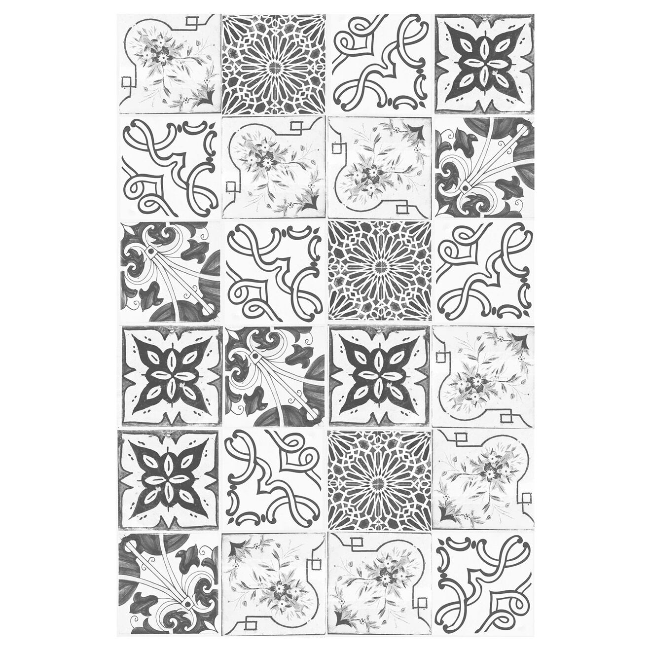 Tapis vinyle Floral gris - 80x300 cm