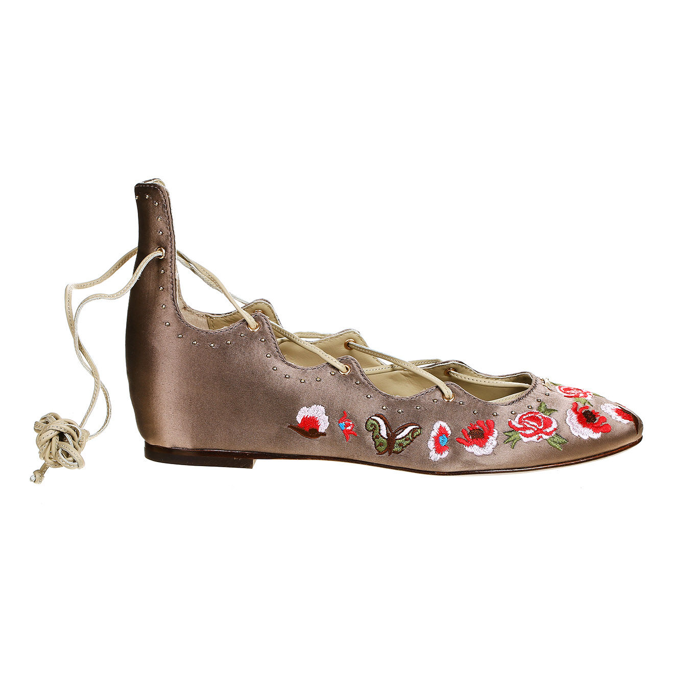 Ballerines Indra en Soie brodées taupe