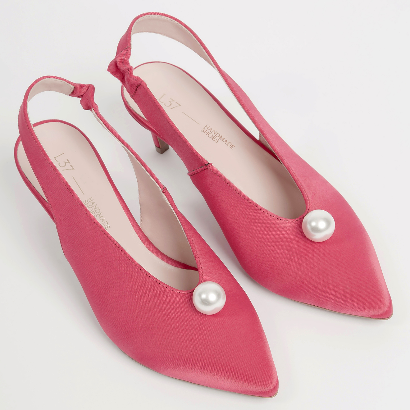 Sling-Back en Satin Girl with Pearl rouges - Talon 6 cm