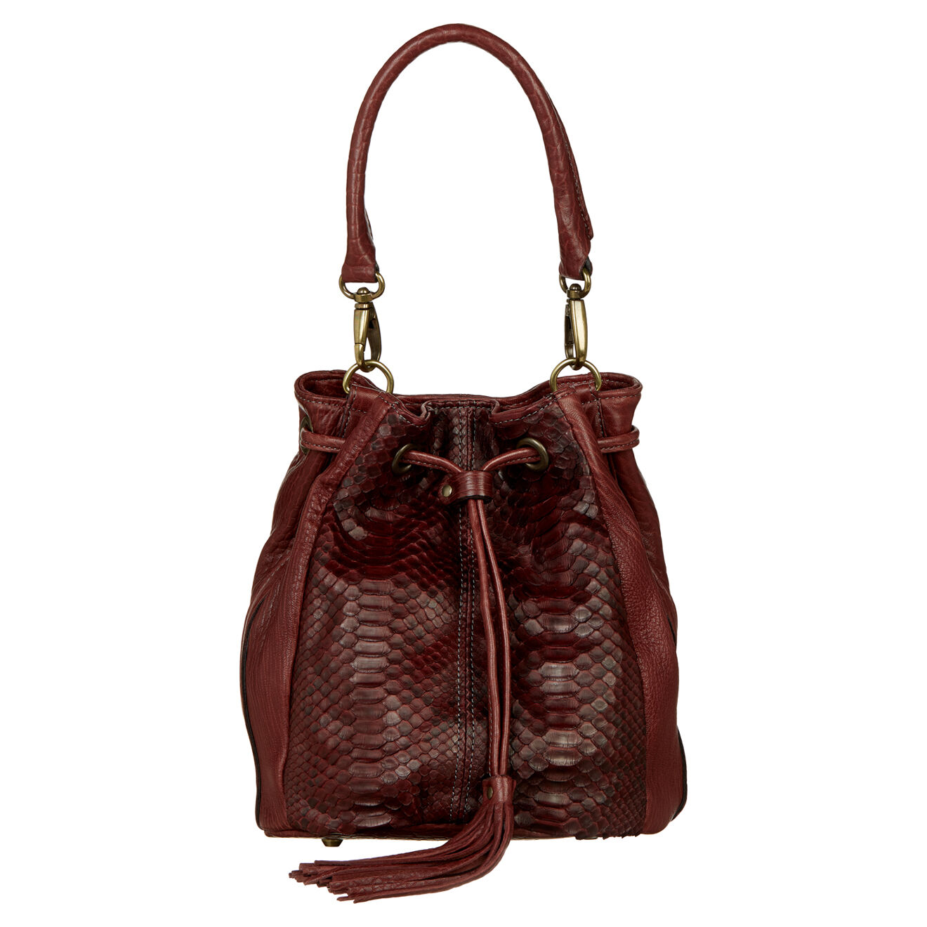 Sac en Cuir d'Agneau & Python Juliette bordeaux - 26x20x15 cm