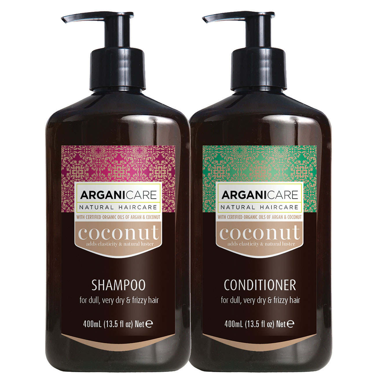 Arganicare - Kit à l'Huile de Coco Shampooing et après-Shampooing cheveux secs et frisés - 2x400 ml