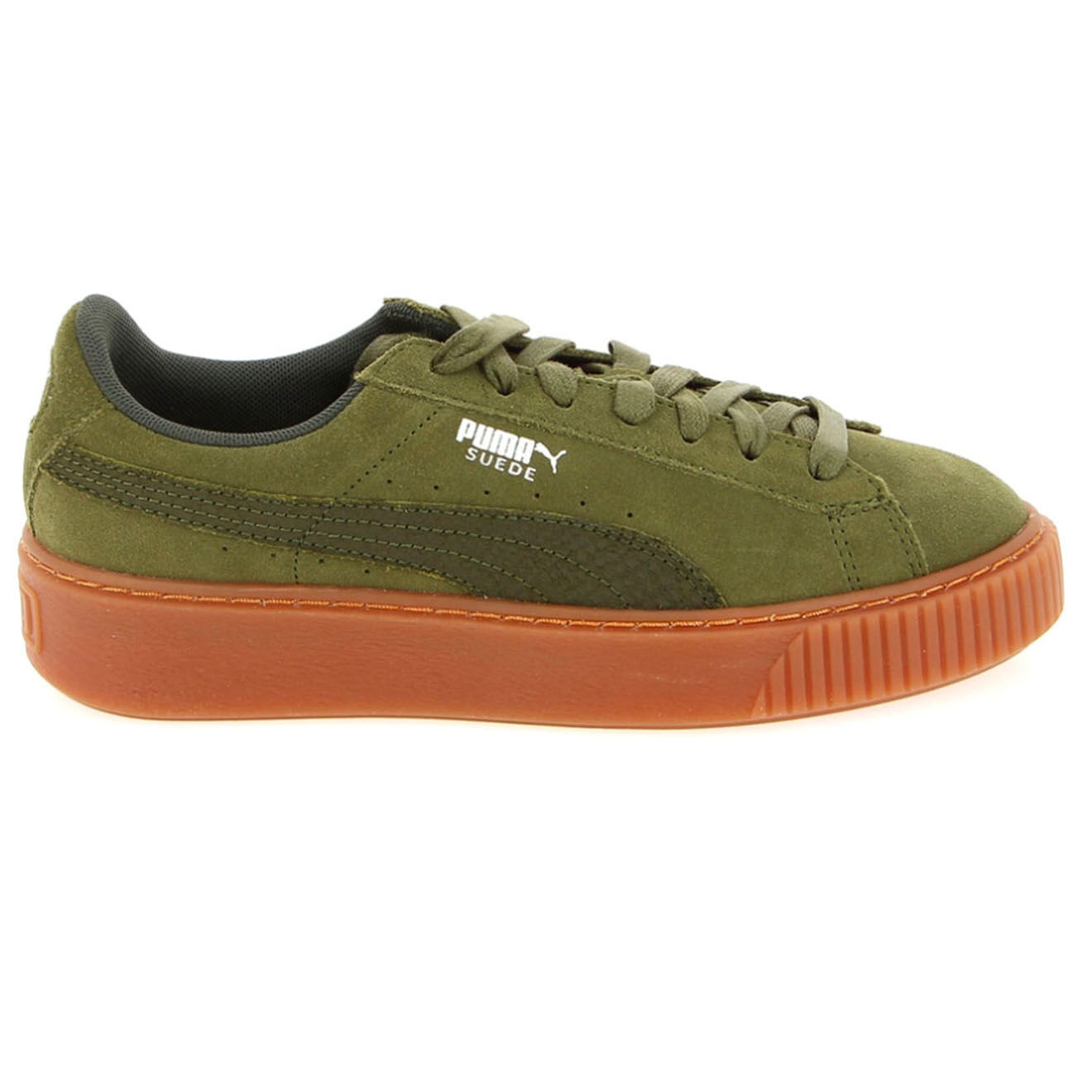 Baskets en Velours de Cuir Platform Gum kaki