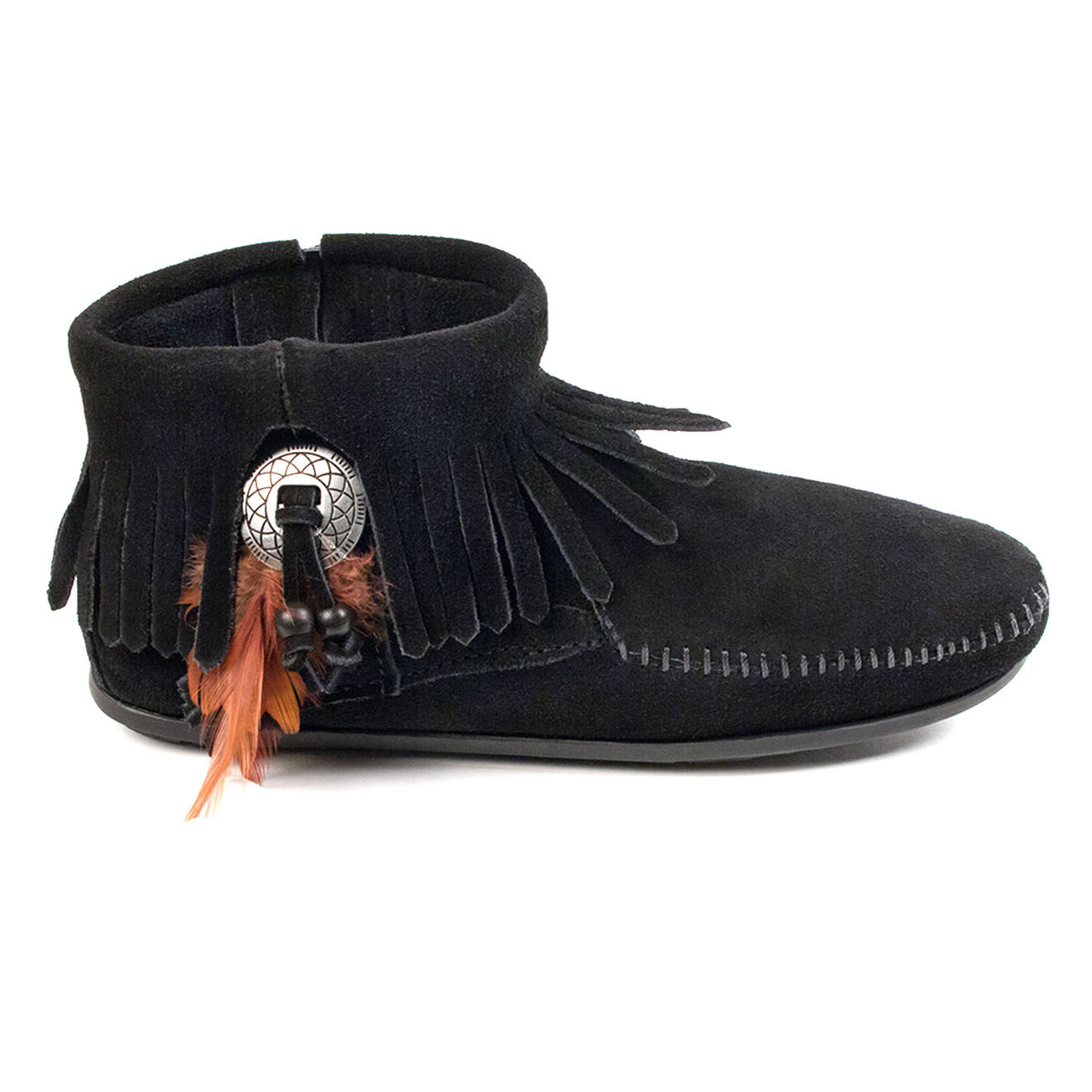Boots en Velours de Cuir Concho Feather noires