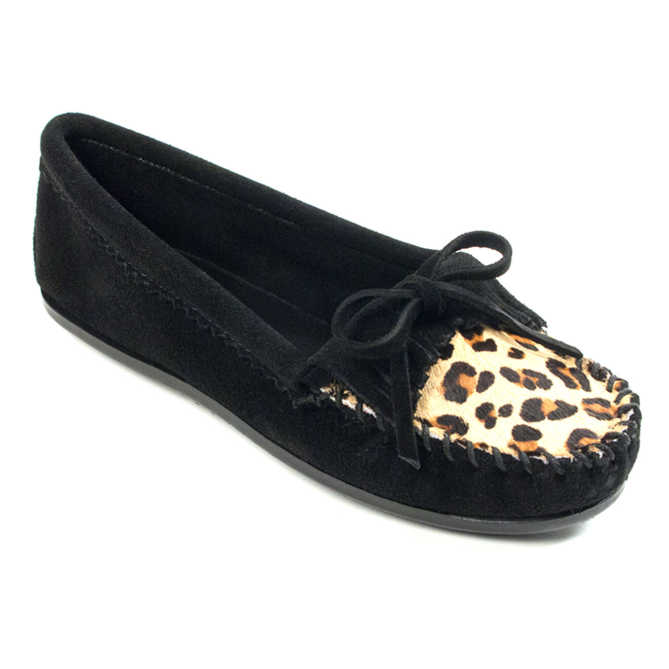 Mocassins en Velours de Cuir Leopard Kilty noirs