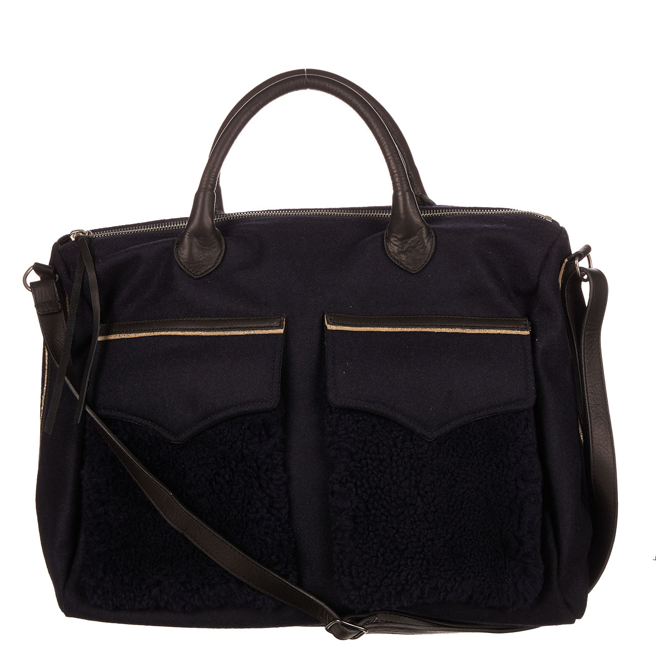 Sac en Tissu poches fausse fourrure marine 37x32x18 cm