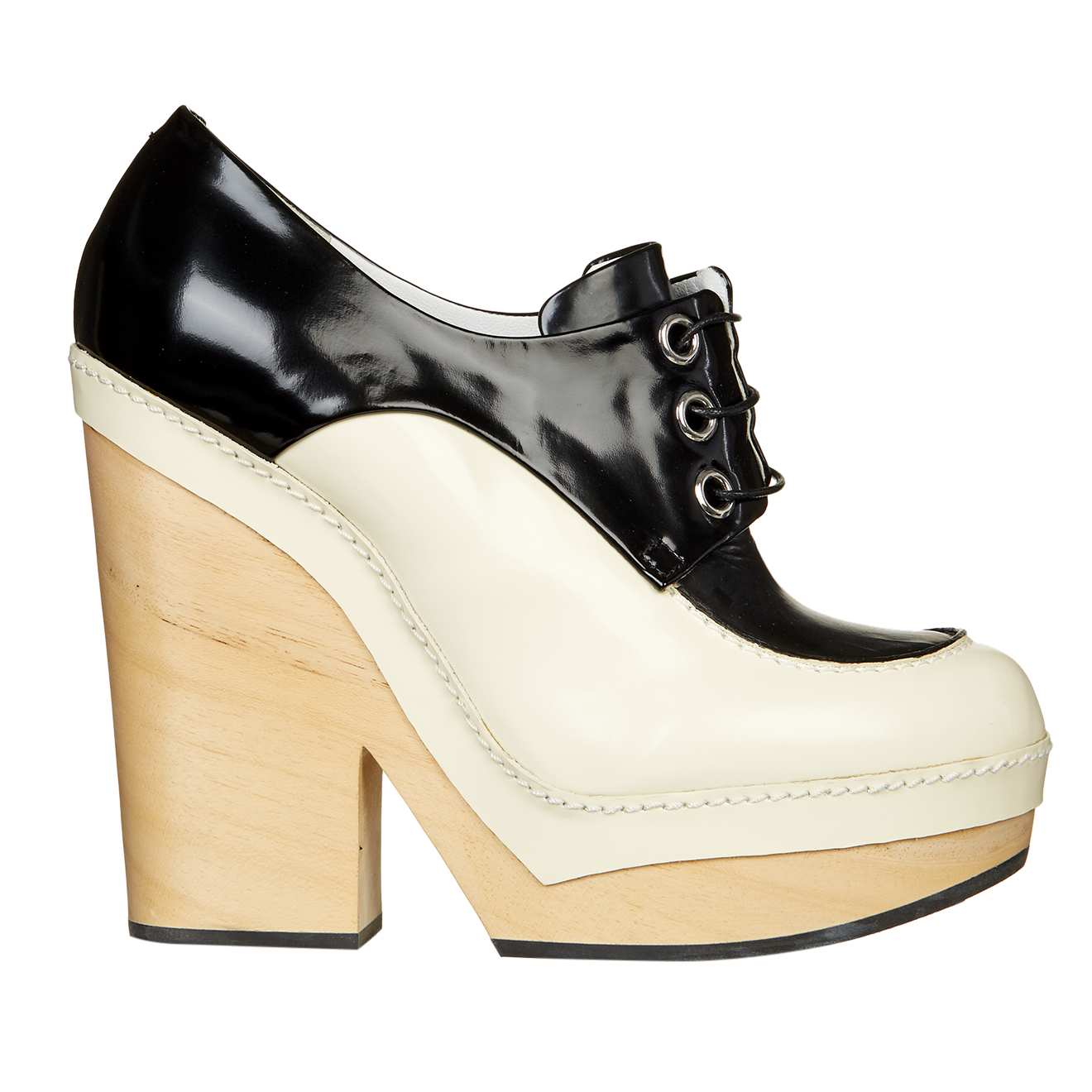 Derbies revisitées en Cuir noir/écru - Talon 13.5 cm