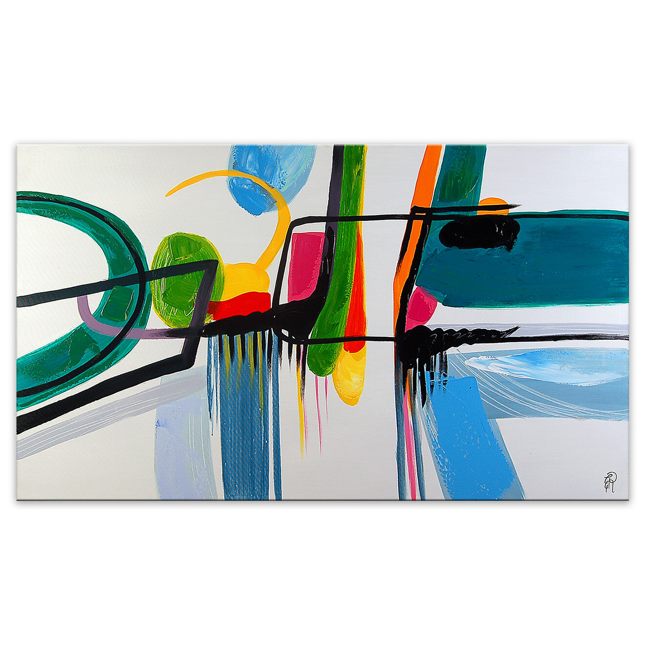 Arte dal Mondo - Tableau abstrait  peint à la main multicolore - 70x120 cm