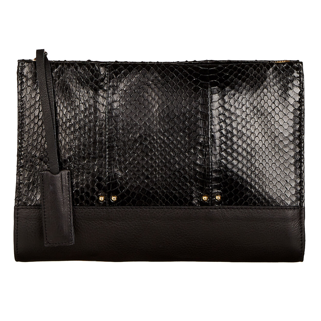 Pochette en Cuir & Serpent d'eau noir 28x20x5 cm