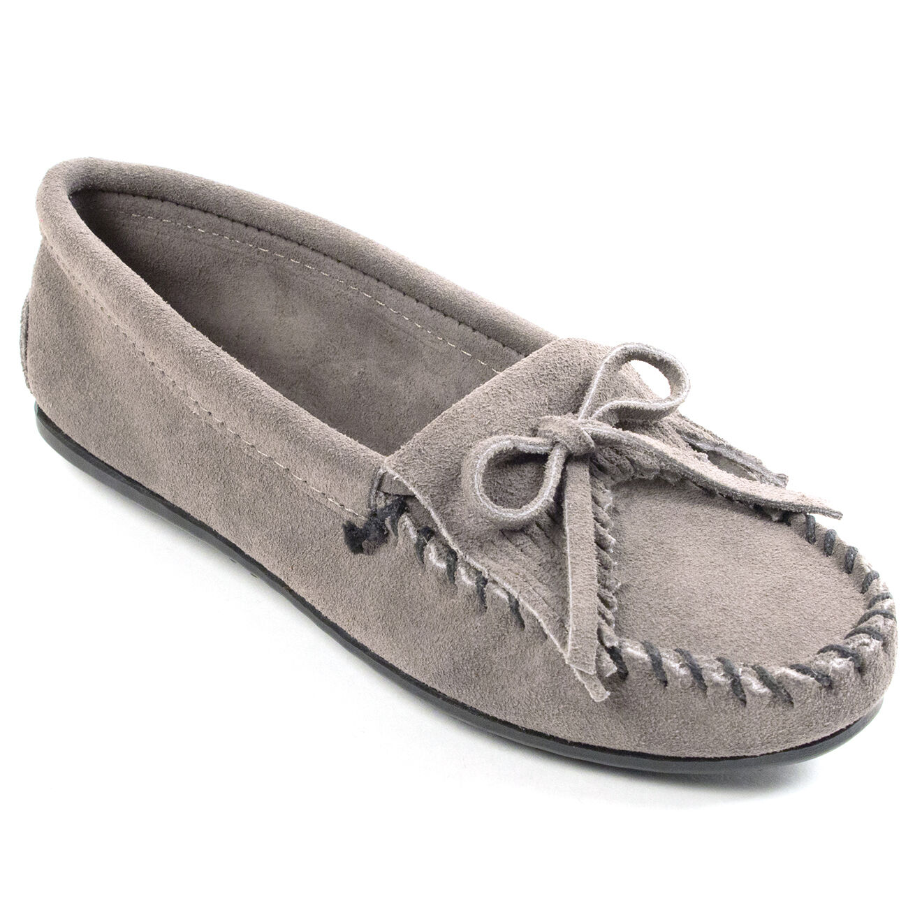 Mocassins en Velours de Cuir Kitty gris