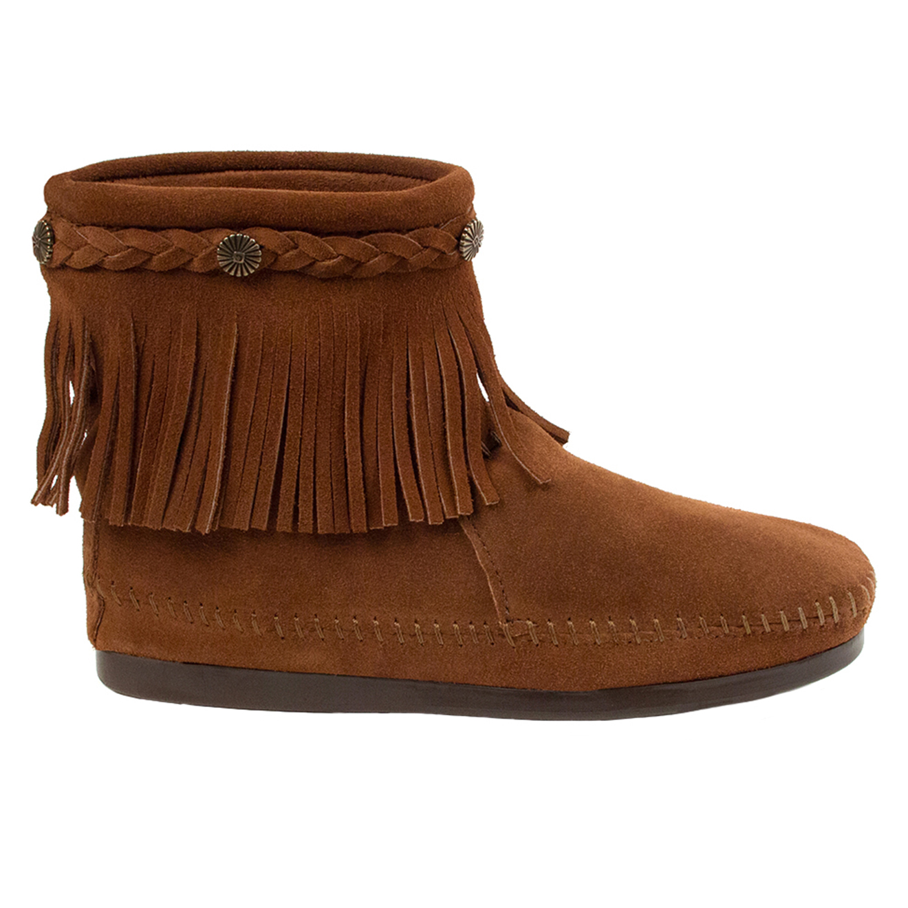 minnetonka - boots en velours de cuir hi top back zip camel