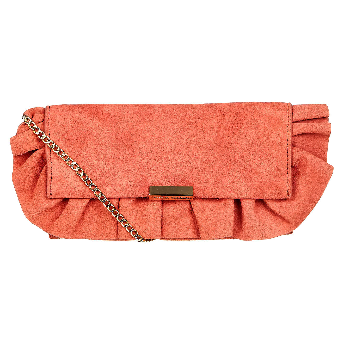 Pochette en Velours de Cuir Tab Clutch Volants rose clair - 22x14x3 cm
