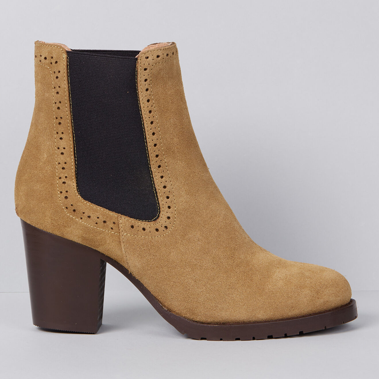 Chelsea Boots en Velours de Cuir Nathalie safari - Talon 7.5 cm