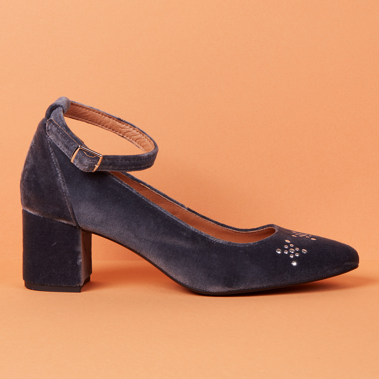 Babies en Velours à strass grises - Talon 5 cm