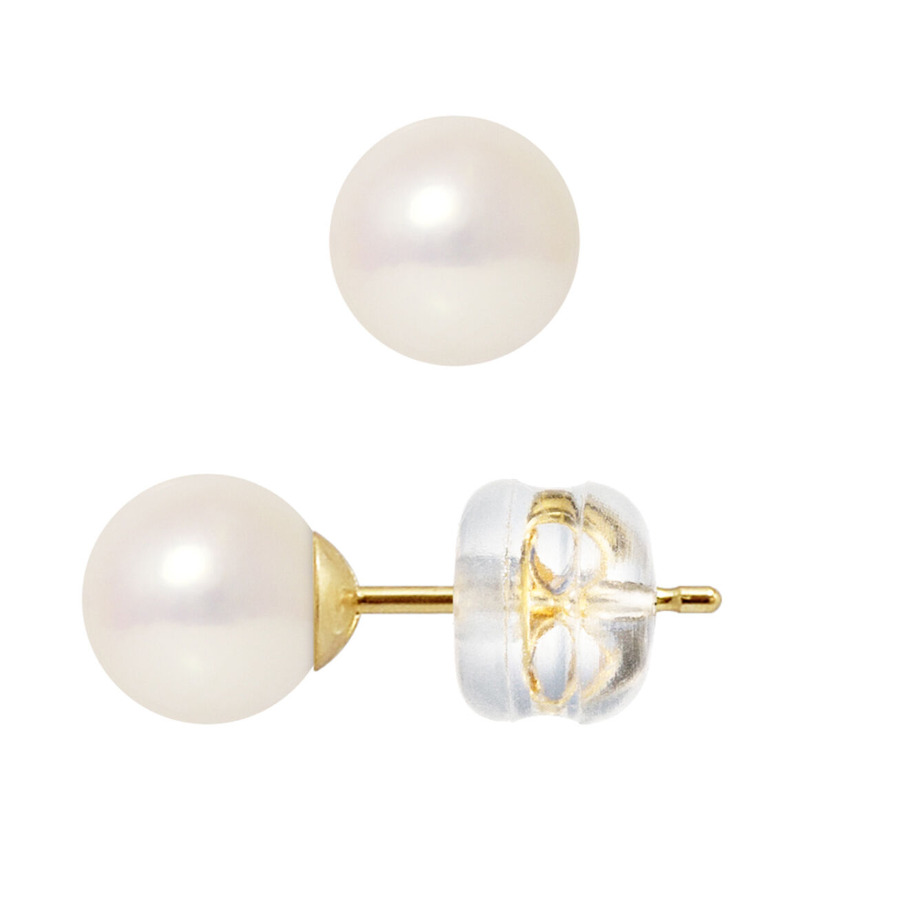 Boucles d'oreilles Or Jaune Perles de Culture Akoya japonaise blanches - 6-7 mm