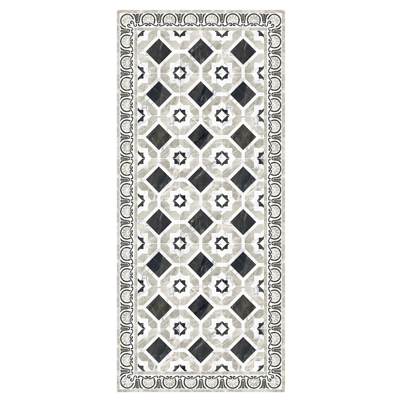 Tapis vinyle Isis gris/noir - 66x150 cm