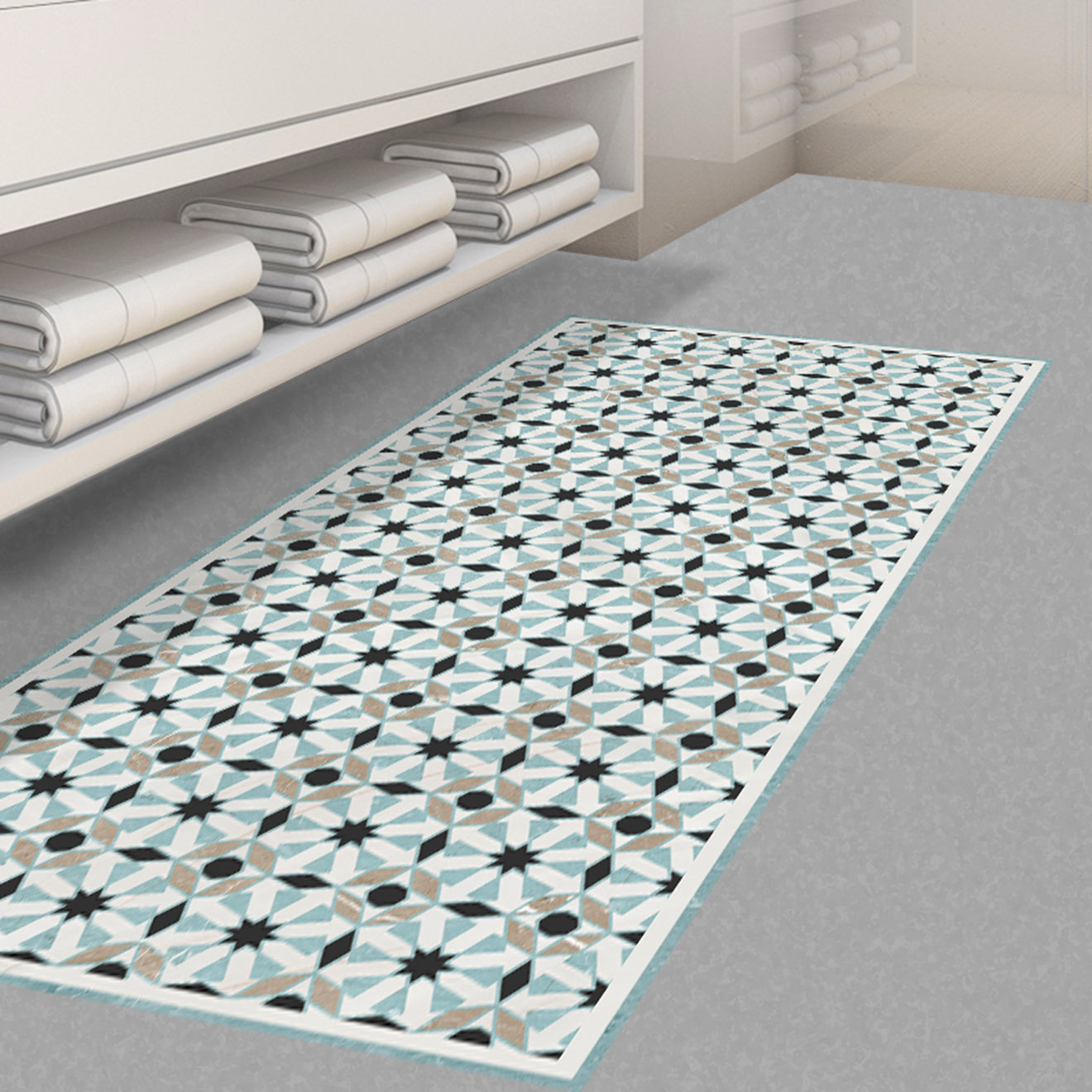 Tapis vinyle Rania bleu/noir - 66x150 cm