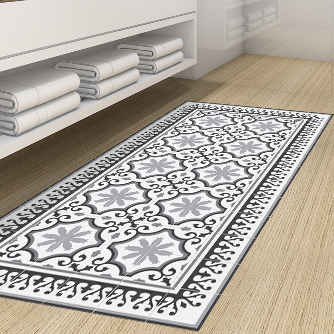 Tapis vinyle Parisian blanc/gris - 66x180 cm