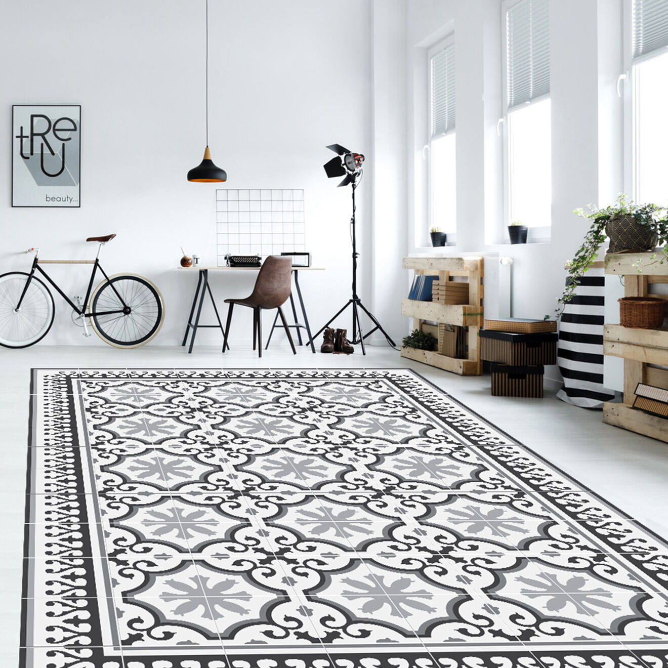 Tapis vinyle Parisian blanc/gris - 133x200 cm