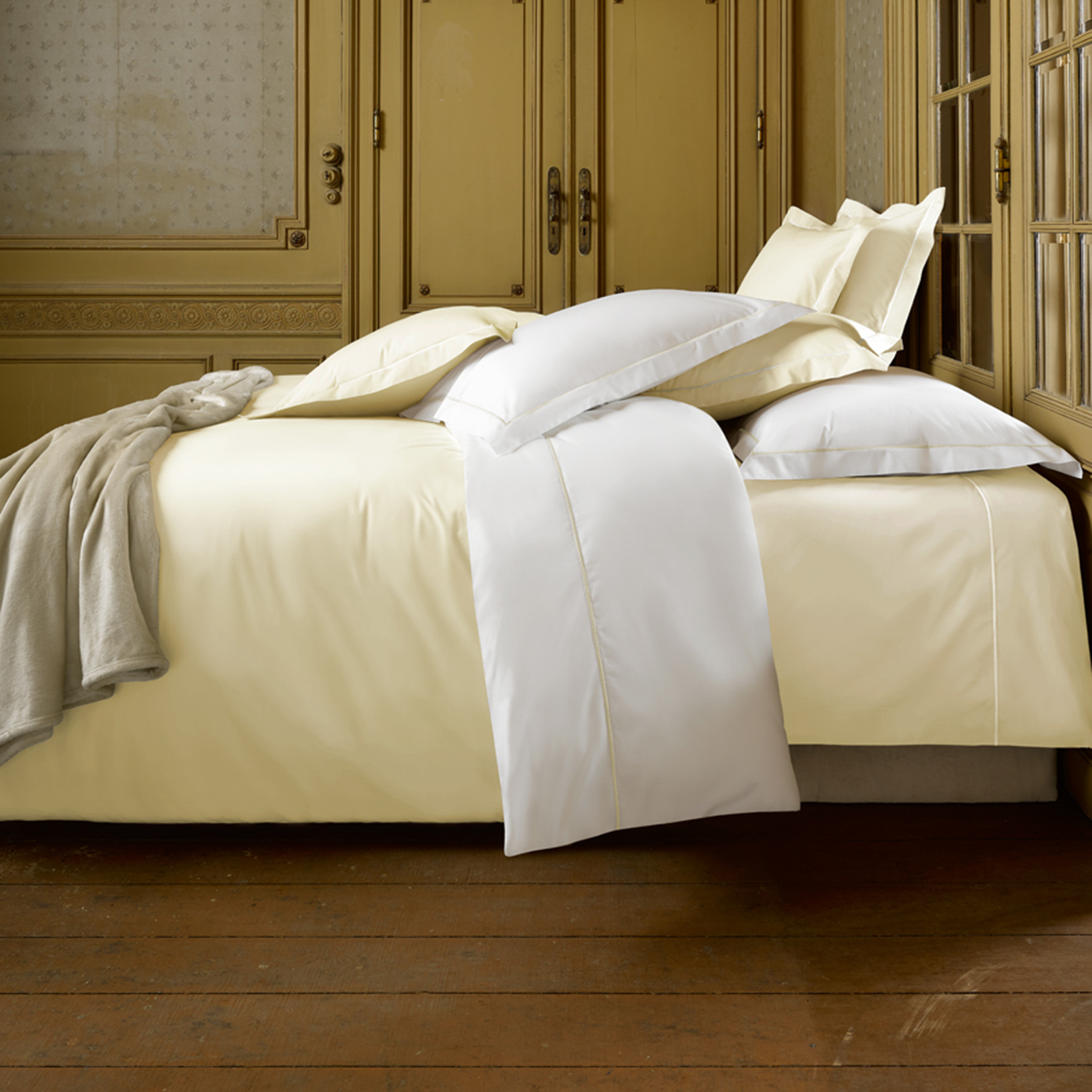 DE WITTE LIETAER  - Parure housse de couette  en Percale de Coton Bumblebee blanc/ivoire 