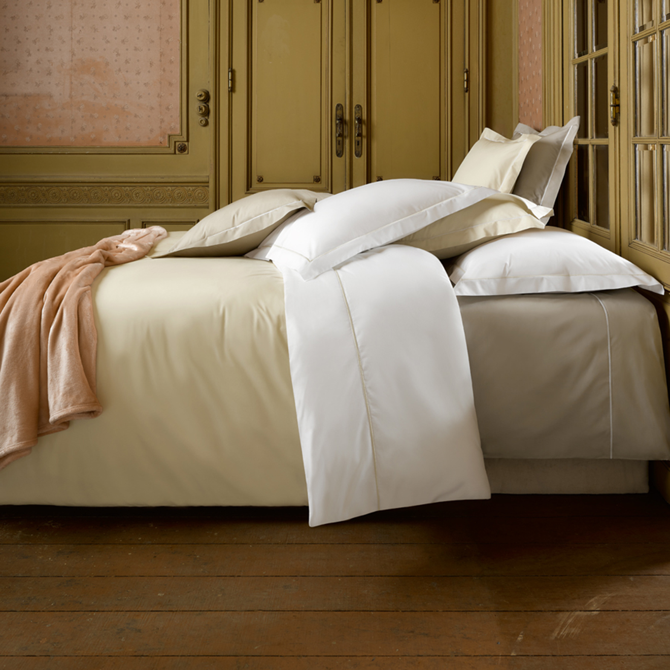 DE WITTE LIETAER  - Parure housse de couette  en Percale de Coton Bumblebee blanc/beige 