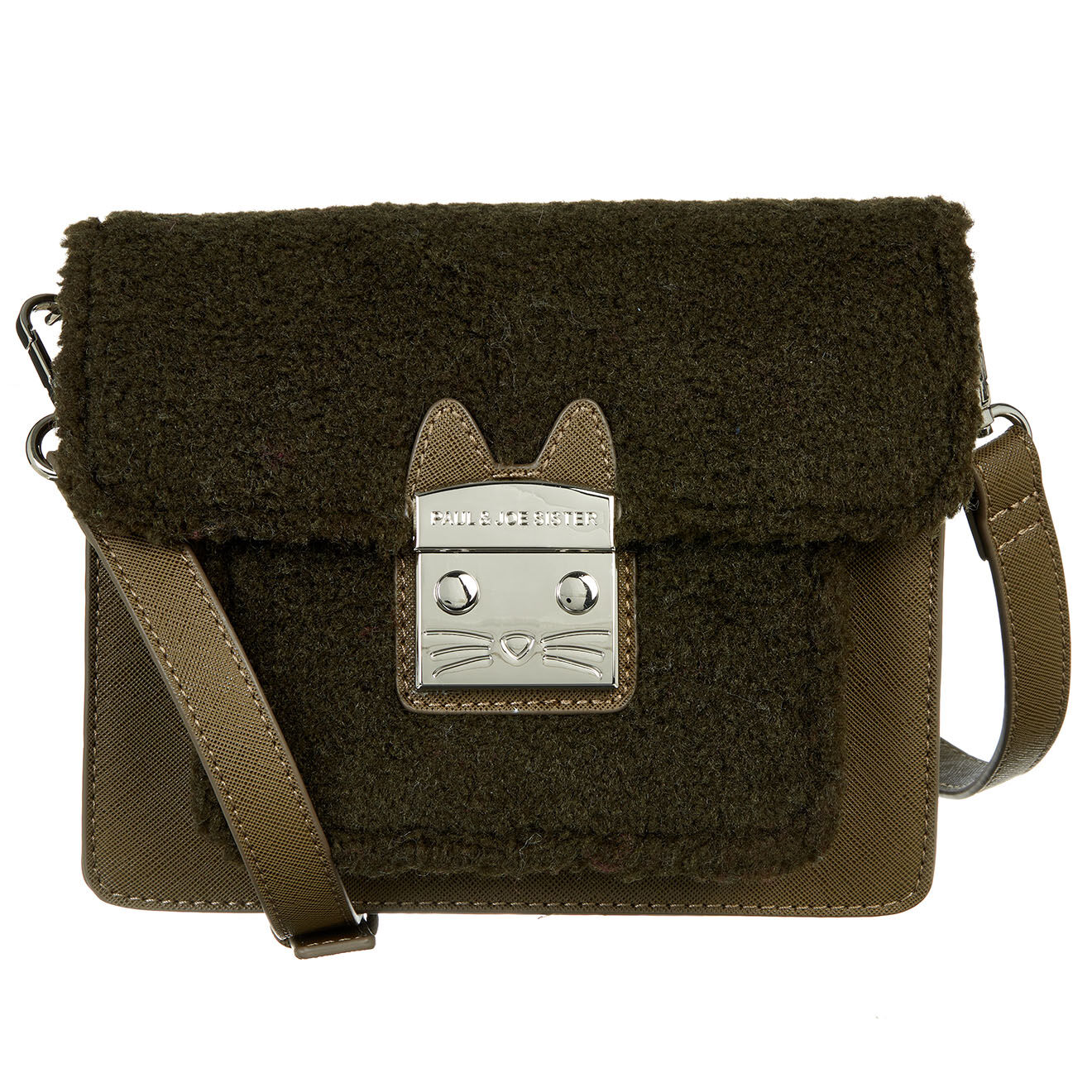 Sac bandoulière Kitty fausse fourrure kaki - 20x11x15 cm