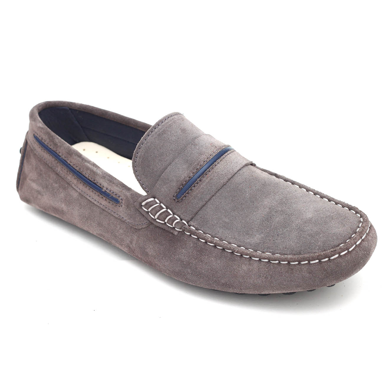 Mocassins en Velours de Cuir Nando gris/bleu
