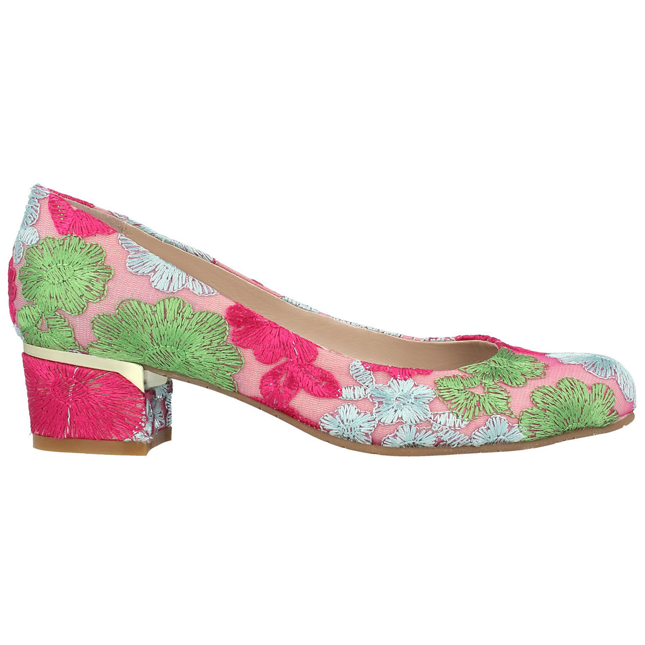 Ballerines broderies Lise rose/vert/fuchsia Talon 5 cm