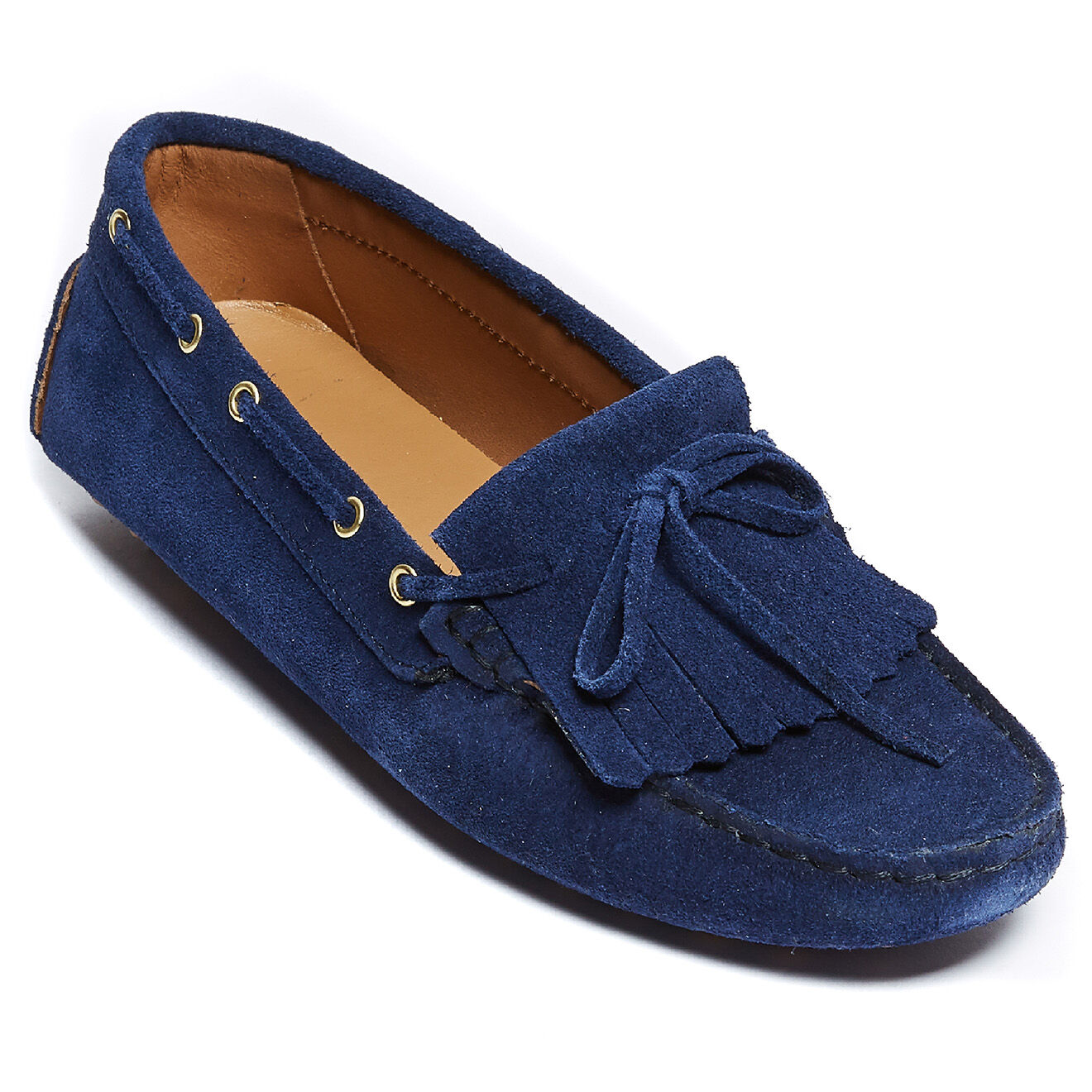 Mocassins en Velours de Cuir Fringe marine