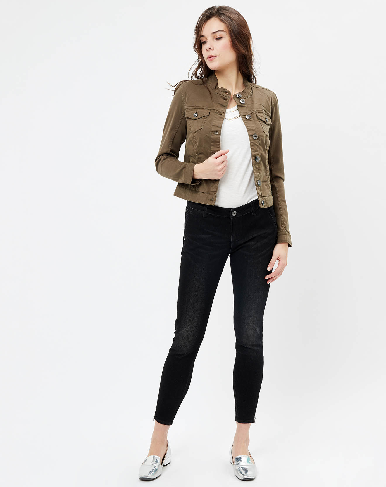 Veste en Coton mélangé courte & cintrée kaki