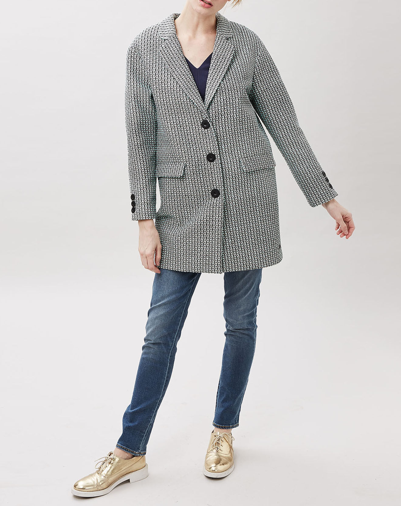 Manteau oversize en Tweed coloré bleu