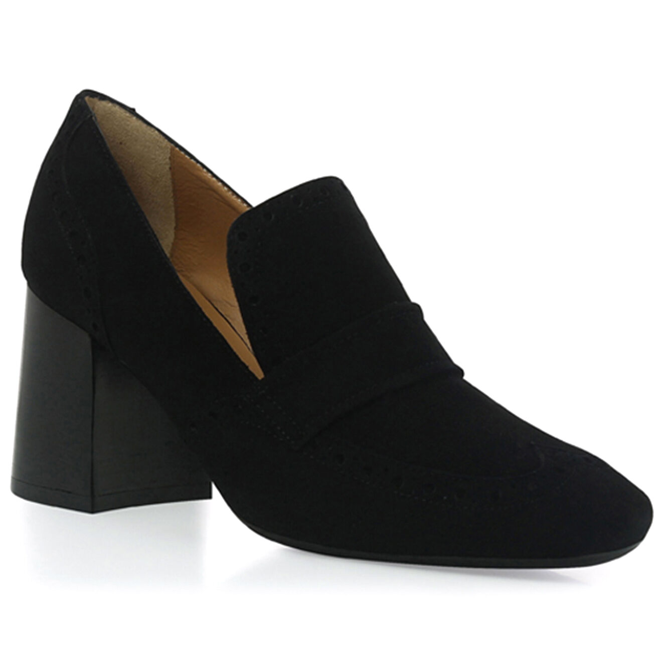 Mocassins à talon en Velours de Cuir Oslo noirs - Talon 7 cm