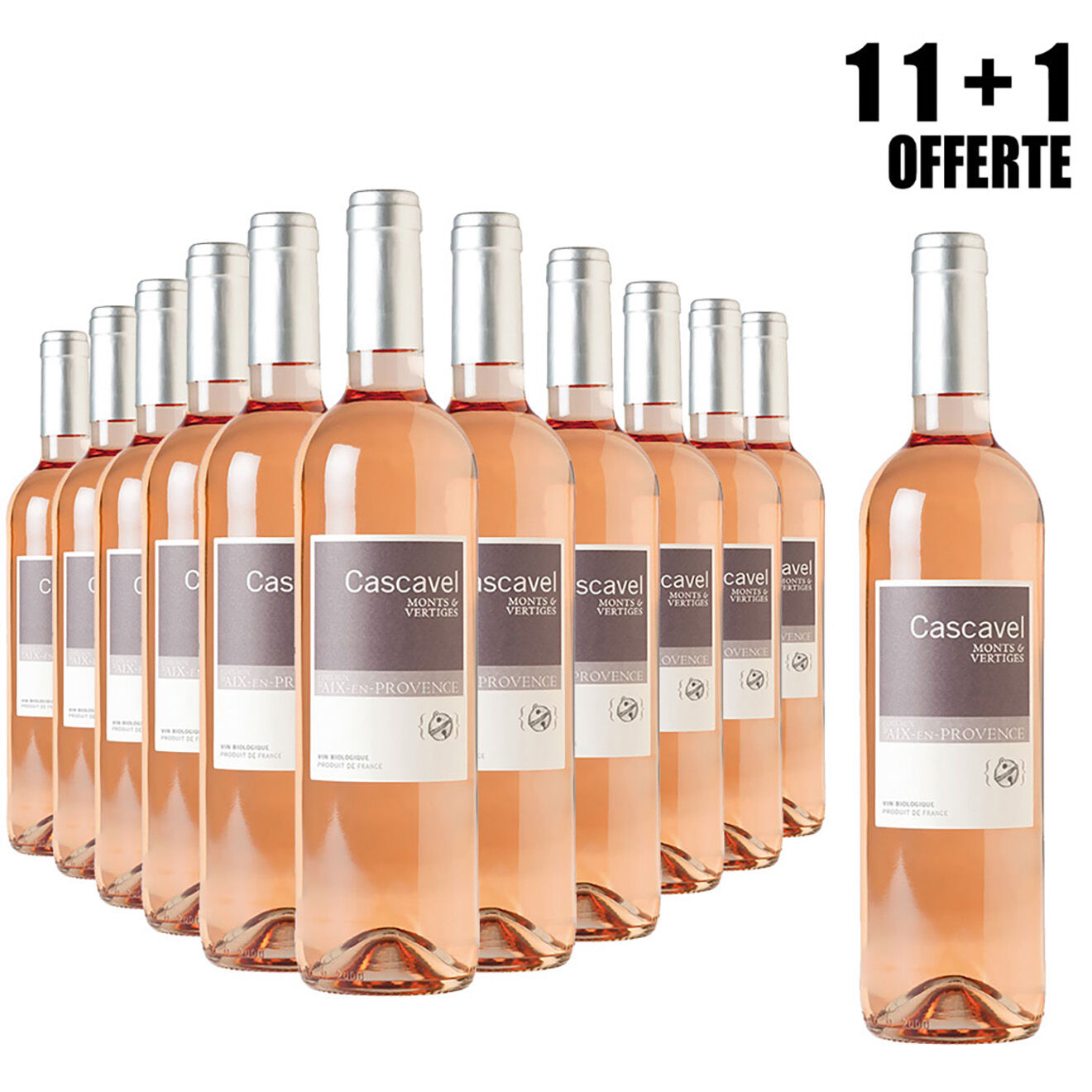 Lot de 11 Coteaux-d'Aix-en-Provence Rosé 2018 Cascavel 75cl + 1 Offerte