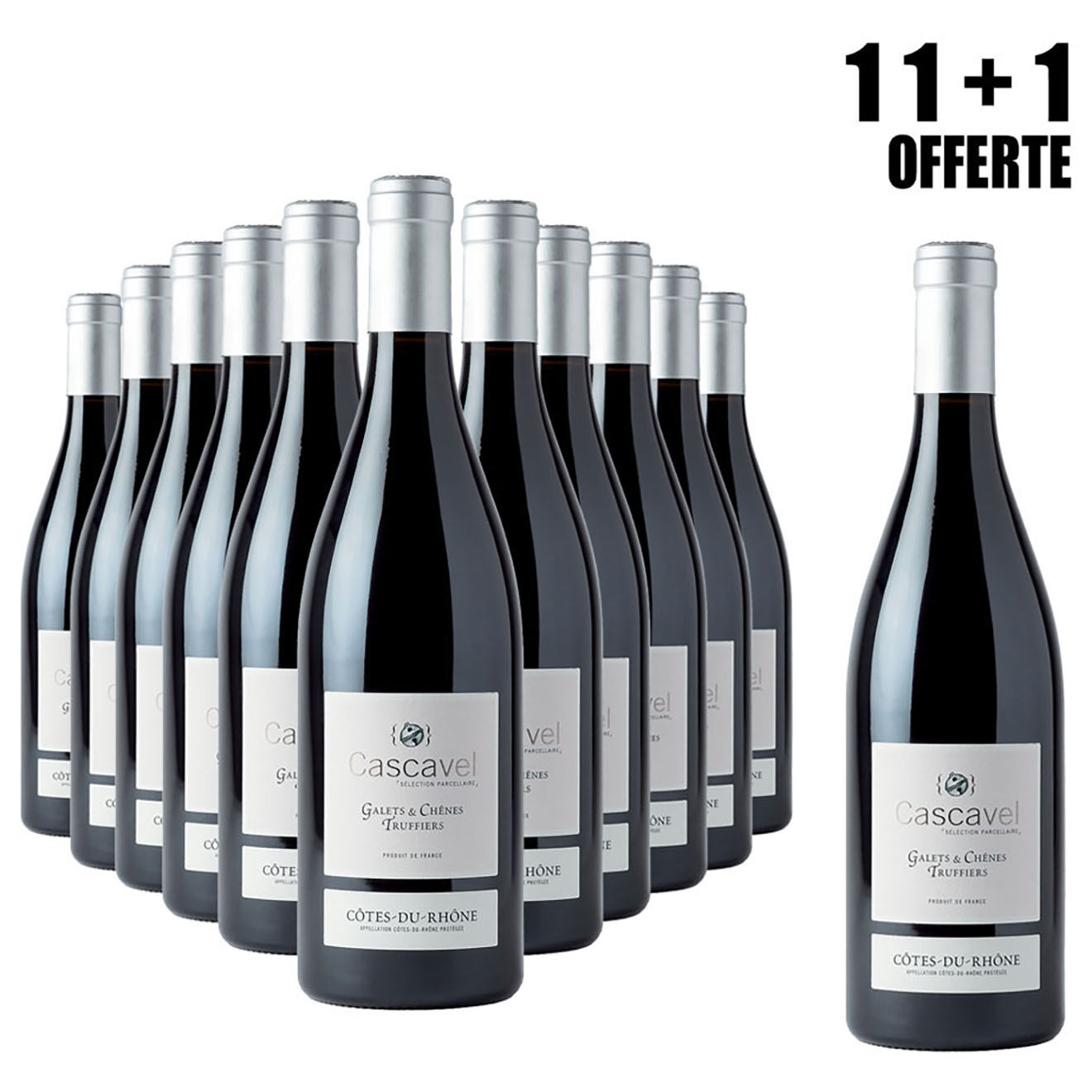 Lot de 11 Côtes-du-Rhône Galets & Chênes Truffiers 2017 Cascavel 75cl + 1 Offerte