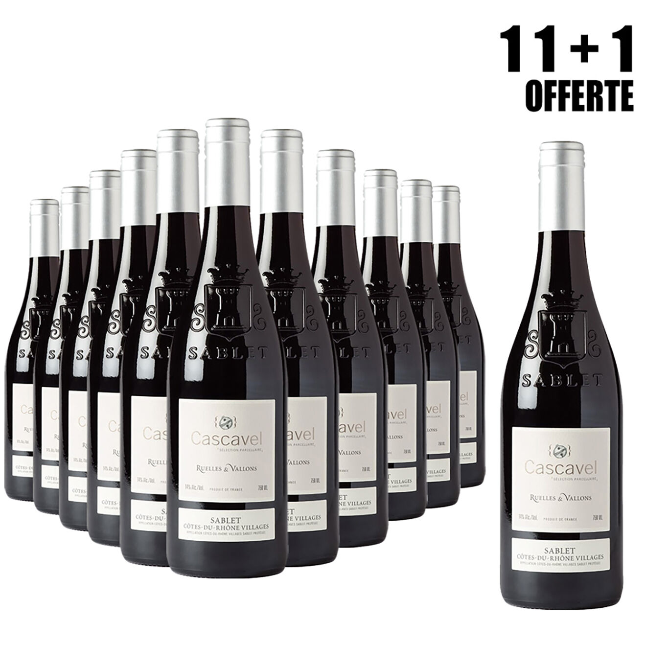 Lot de 11 Sablet Ruelles & Vallons 2015 Cascavel 75cl + 1 Offerte