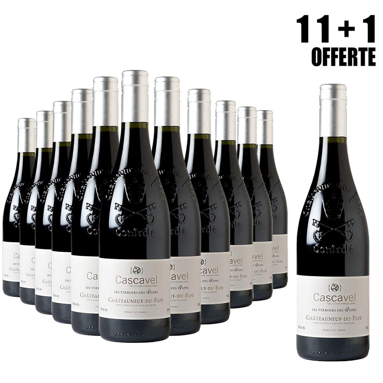 Lot de 11 Châteauneuf-du-Pape Terroirs du Pape 2014 Cascavel 75cl + 1 Offerte