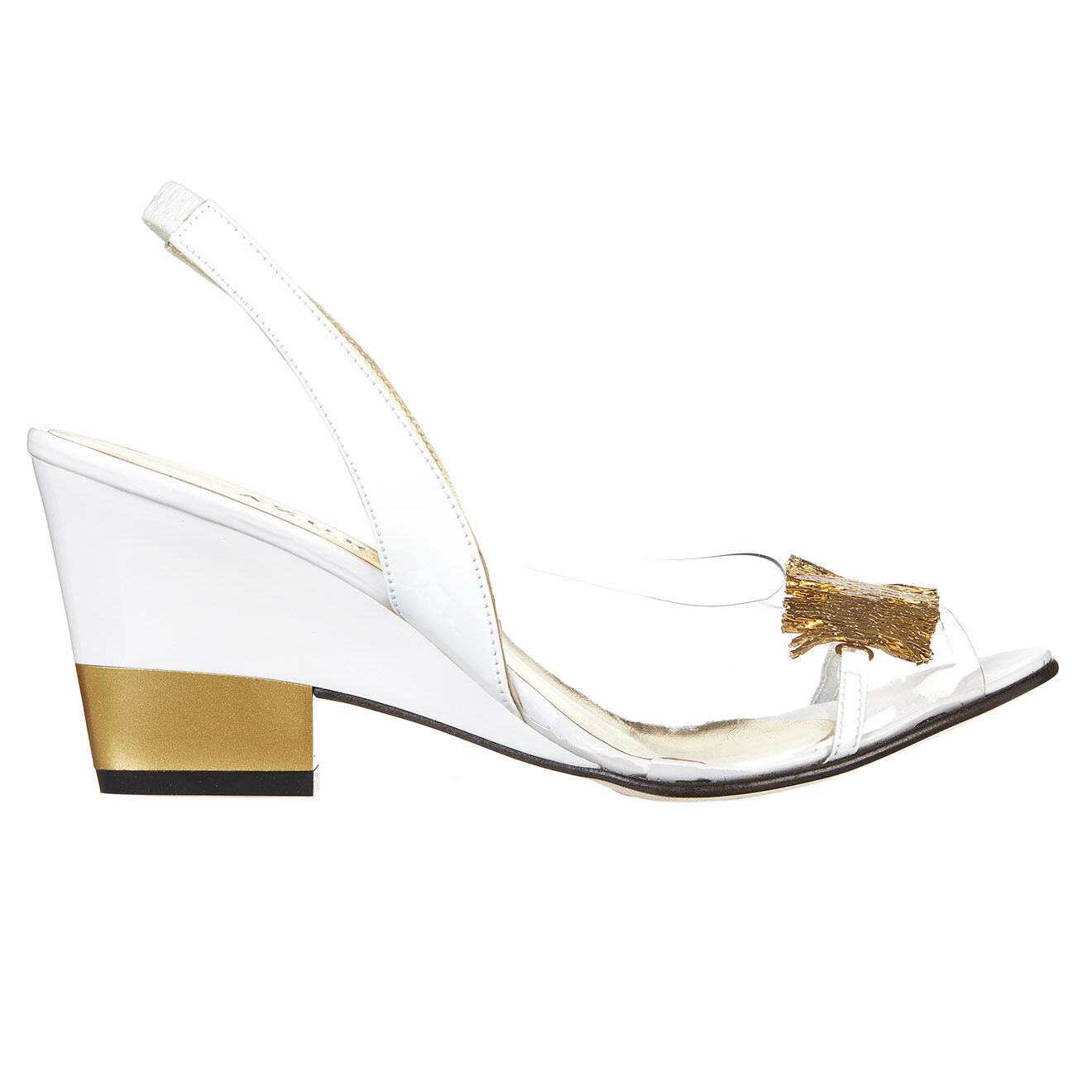 Sling-Back en Cuir verni Najava blanc/doré - Talon 7 cm