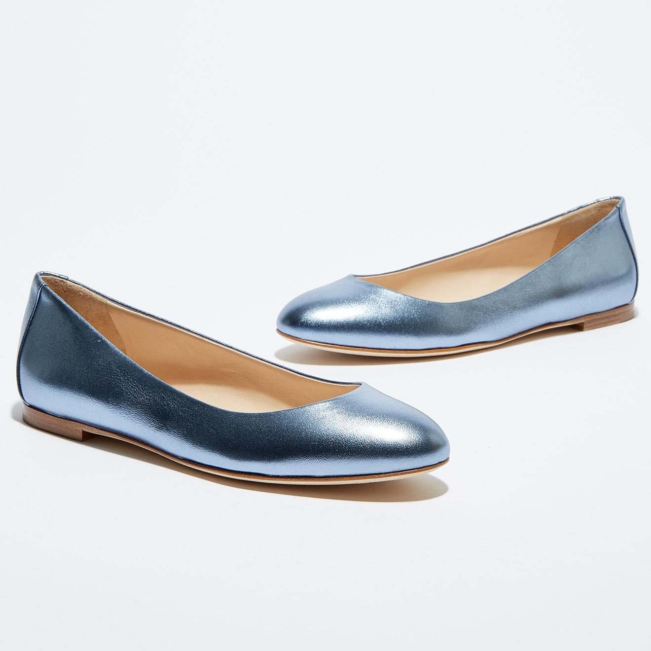 Ballerines en Cuir Nappa Silk bleu métallisé