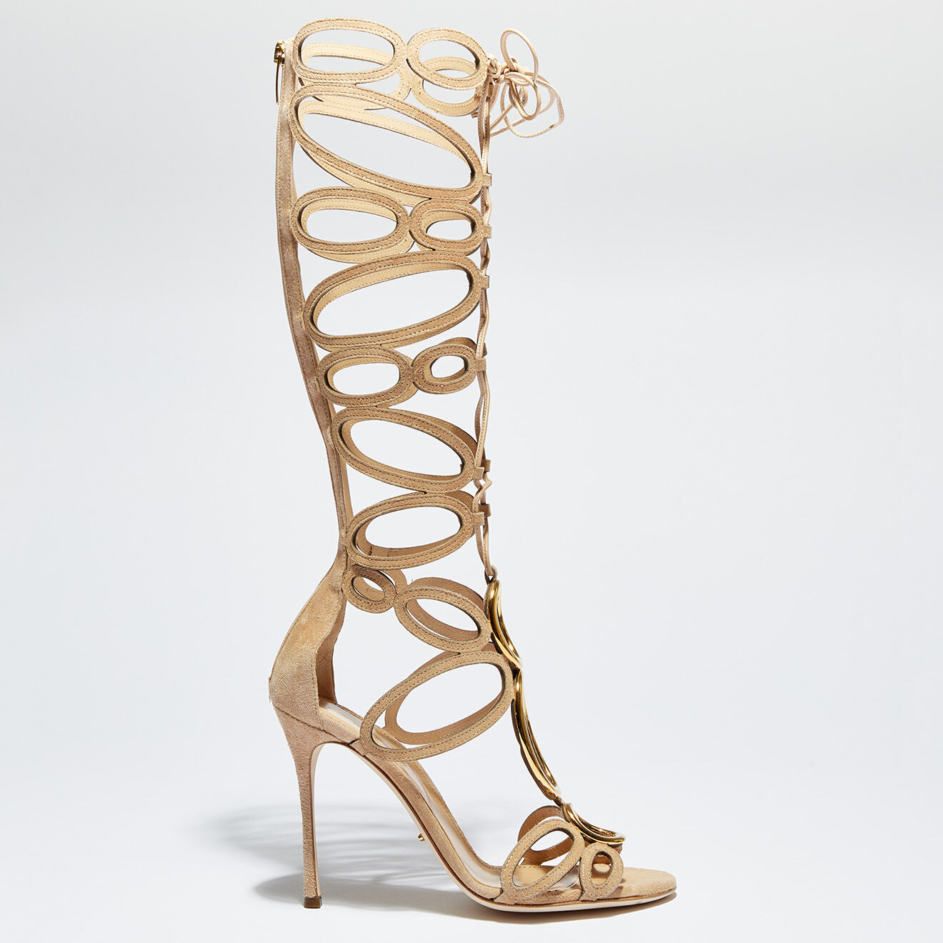 Sandales en Velours de Cuir Vit beiges Talon 11 cm